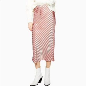 TOPSHOP stripe satin bias midi skirt